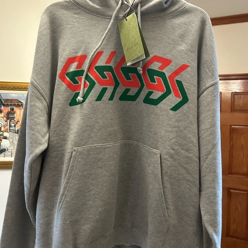 Men's Gucci chain, print logo, cotton hoodie size large made in Italy